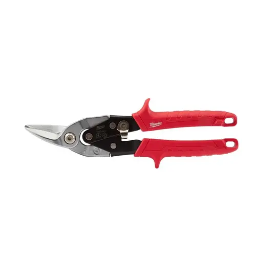 Aviation Snip, 10 in OAL, 5 in L Cut, Left, Straight Cut, Steel Blade, Ergonomic Handle, Red Handle