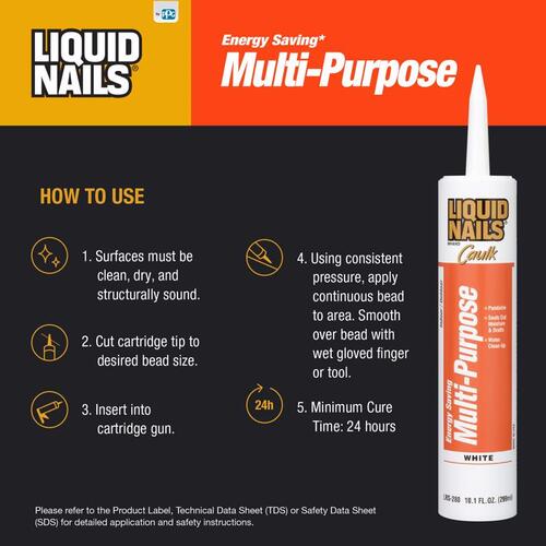 Liquid Nails LRS280 Caulk White Latex Multipurpose 10.1 oz White