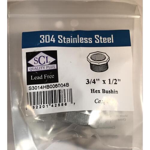 Hex Bushing 3/4" MPT T X 1/2" D FPT Stainless Steel