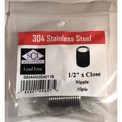 Close Nipple 1/2" MPT T Stainless Steel