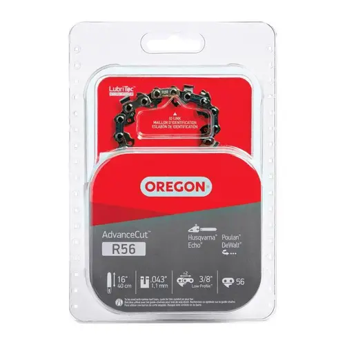 Oregon R56 Micro-Lite Chainsaw Chain, 16 in L Bar, 0.043 Gauge, 3/8 in TPI/Pitch, 56-Link