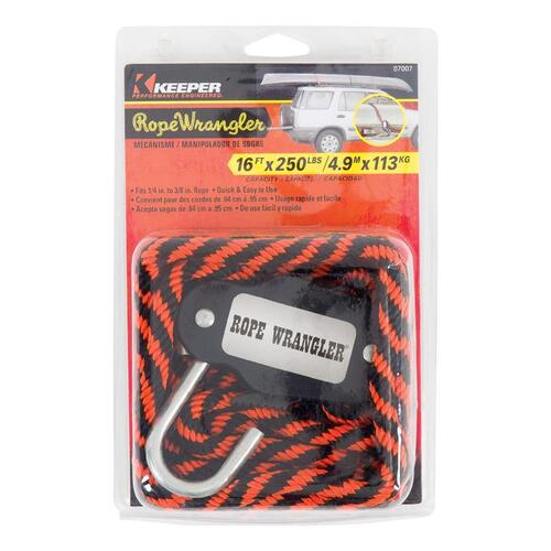 Tie-Down, 3/8 in W, 16 ft L, 250 lb Black/Orange