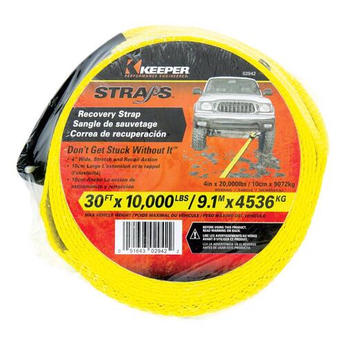 Recovery Strap with Ware Guard, 20,000 lb, 4 in W, 30 ft L, Hook End, Yellow