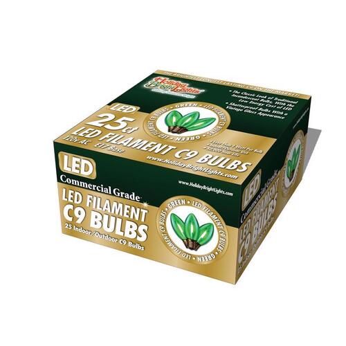 Christmas Lights LED C9 Green 25 ct Replacement