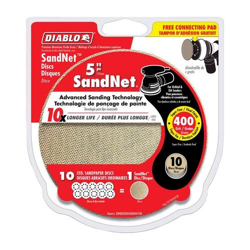 Sanding Disc, 5 in Dia, 400 Grit, Super Fine, Aluminum Oxide Abrasive, Universal - pack of 10