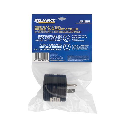Reliance Controls AP15RV Adapter Commercial and Residential Plastic Angle Blade 5-15R 14 AWG 3 Wire Bagged Black