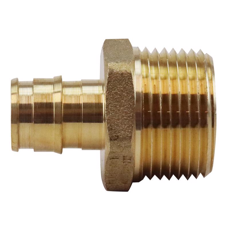 Apollo Valves EPXMA1234 ExpansionPEX Series Reducing Pipe Adapter, 1/2 x 3/4 in, Barb x MNPT, Brass, 200 psi Pressure