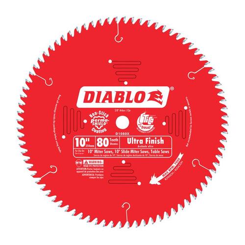 Diablo D1080X Circular Saw Blade 10" D X 5/8" TiCo Hi-Density Carbide 80 teeth Perma-Shield