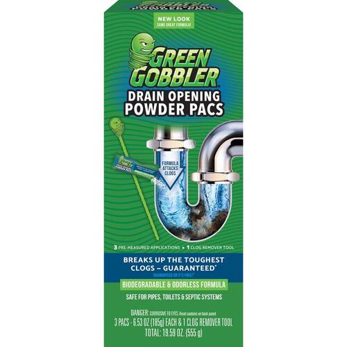 GREEN GOBBLER G0010D GGDC3SEMR Drain Opening Pacs, Powder, Off-White, 8.25 oz Pack