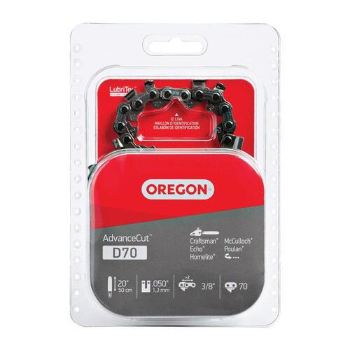 Oregon D70 Chainsaw Chain, 20 in L Bar, 0.05 Gauge, 3/8 in TPI/Pitch, 70-Link