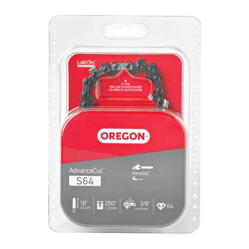 Oregon S64 Chainsaw Chain, 18 in L Bar, 0.05 Gauge, 3/8 in TPI/Pitch, 64-Link