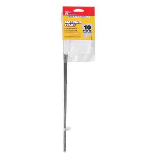 Marking Stake Flags, White, 2.5 x 3.5 In. Flag, 15 In. Stake - pack of 10