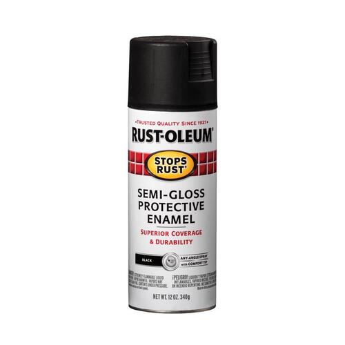 Spray Paint Stops Rust Semi-Gloss Black 12 oz Black