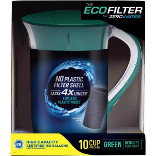 Water Filter Pitcher EcoFilter 10 cups Clear/Green Clear/Green