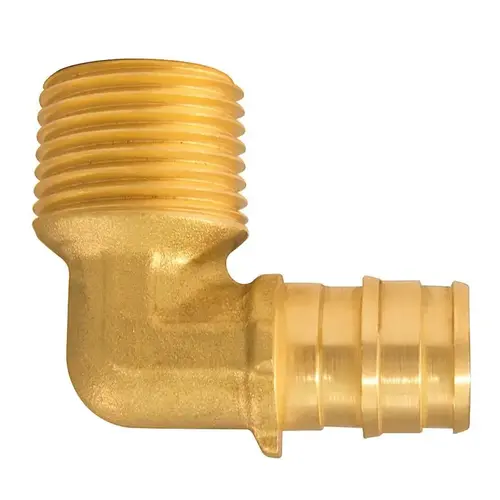 Pipe Elbow, 1/2 in, Barb x MNPT, 90 deg Angle, Brass, 200 psi Pressure - pack of 25