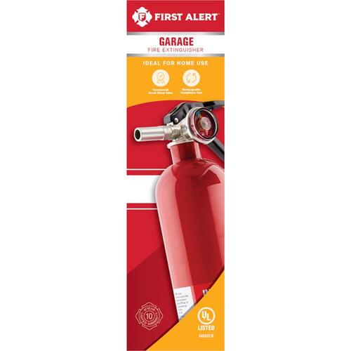 First Alert GARAGE10-XCP4 Rechargeable Fire Extinguisher, 2.5 lb Capacity, Sodium Bicarbonate, 10-B:C Class - pack of 4