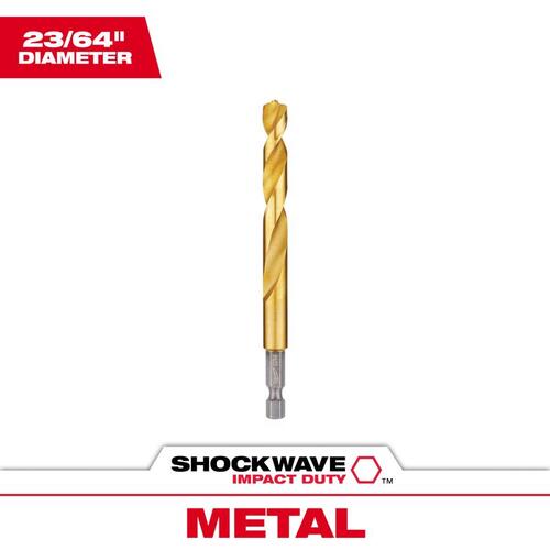 Impact Drill Bit, 23/64 in Dia, 4.61 in OAL, Twist Flute, 1/4 in Dia Shank, Hex Shank Titanium-Coated