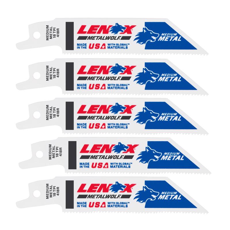 Lenox 20552418R Reciprocating Saw Blade, 3/4 in W, 4 in L, 18 TPI, Carbide Cutting Edge White - pack of 5