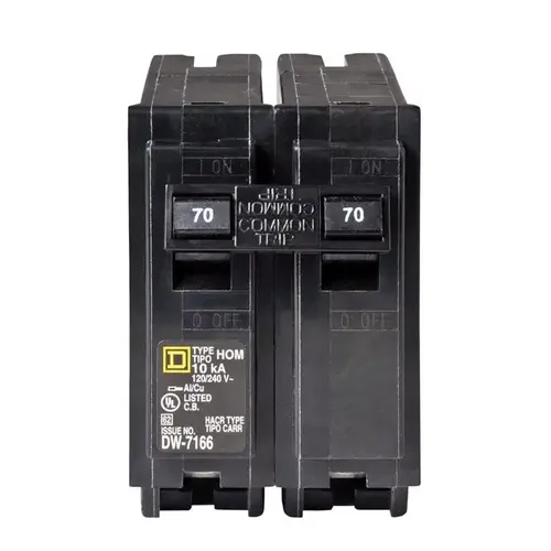 Homeline Circuit Breaker, Mini, 70 A, 2 -Pole, 120/240 V, Fixed Trip, Plug Mounting, Black