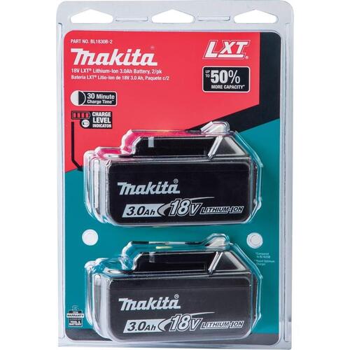 Makita BL1830B-2 18-Volt LXT Lithium-Ion High Capacity Battery Pack 3.0Ah with Fuel Gauge - Pair