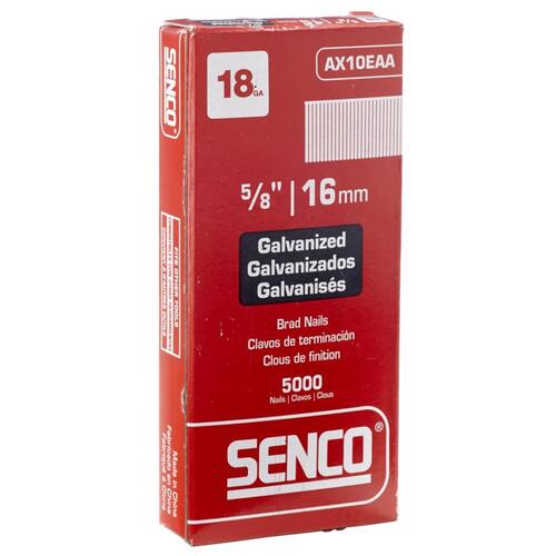Senco AX10EAA Nail, 5/8 in L, 18, Steel, Electro-Galvanized, Brad, Medium Head, Smooth Shank - pack of 5000