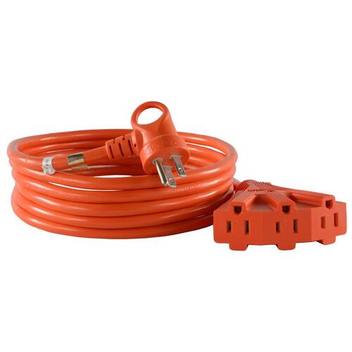 Conntek 24342-144 Triple Outlet Cord Indoor or Outdoor 12 ft. L Orange 14/3 SJTW Orange