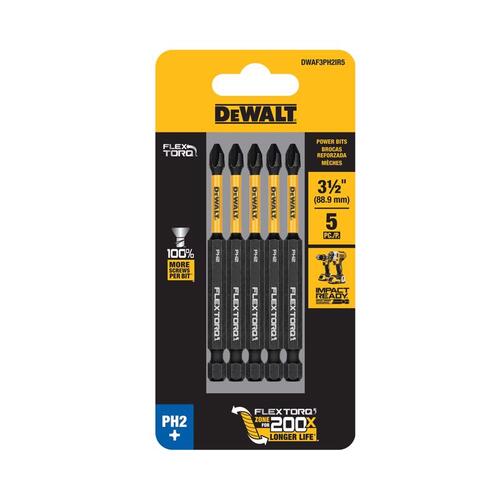 Screwdriver Bit, #2 Drive, Phillips Drive, 1/4 in Shank, Hex Shank, 3-1/2 in L - pack of 5