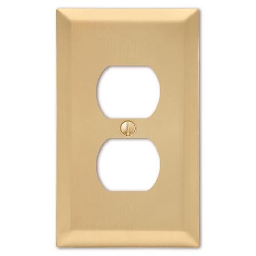 Receptacle Wallplate, 5 in L, 2-7/8 in W, 1 -Gang, Steel, Satin Brass, Screw Mounting