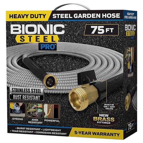 Bionic Steel 2429 Garden Hose Pro 5/8" D X 75 ft. L Heavy Duty Commercial Grade Gray Gray