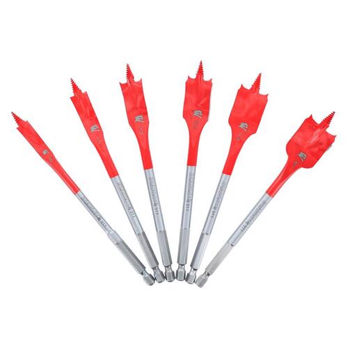 Spade Bit Set 6" L High Speed Steel Clean Wood Hex Shank