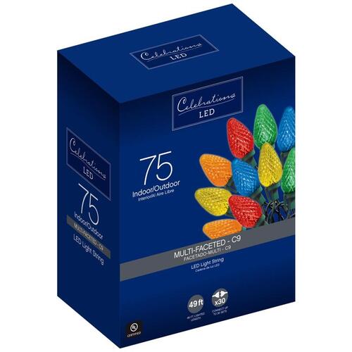 Christmas Lights LED C9 Multicolored 75 ct String 49.3 ft.