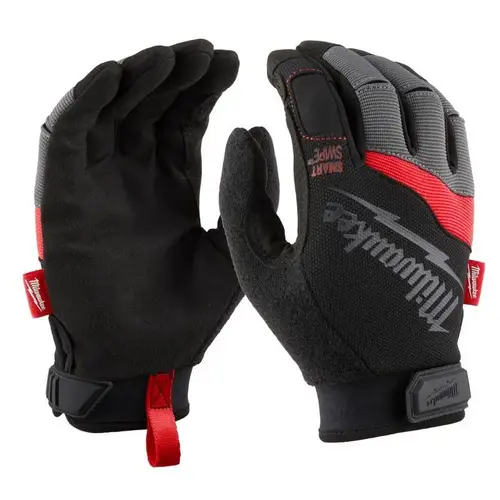 Work Gloves, Men's, L, 7.63 to 7.86 in L, Reinforced Thumb, Hook-and-Loop Cuff, Synthetic Leather Black/Gray/Red