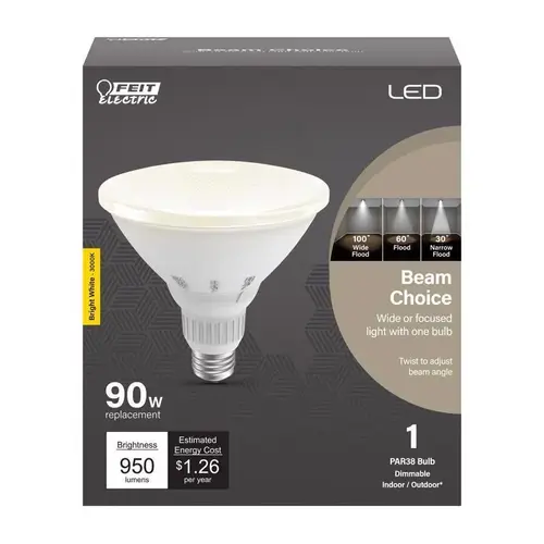 LED Bulb, Flood/Spotlight, PAR38 Lamp, 90 W Equivalent, E26 Lamp Base, Dimmable Frosted