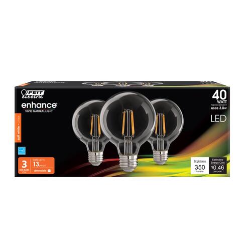 LED Bulb, Globe, G25 Lamp, 40 W Equivalent, E26 Lamp Base, Dimmable, Clear - pack of 3