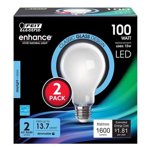 Filament LED Bulb A21 E26 (Medium) Daylight 100 Watt Equivalence White Pair