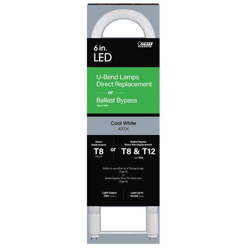 D LED Light Bulb, Linear, Plug and Play/Ballast Bypass, T8 Lamp, G13 Lamp Base, Frosted White