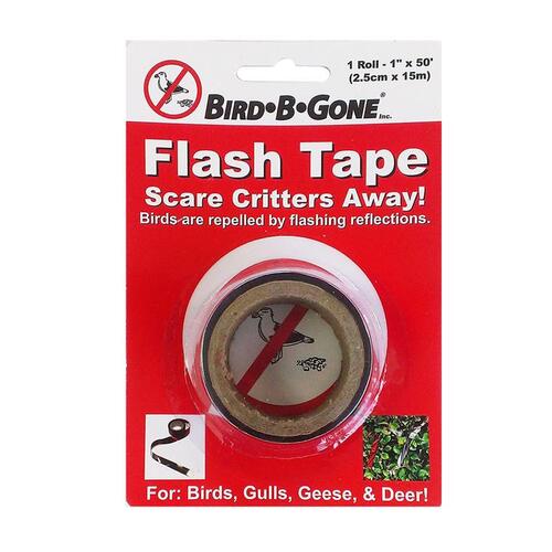 Bird-B-Gone MMFT-050 Flash Tape, 50 ft L, 1 in W, Mylar Backing, Red/Silver