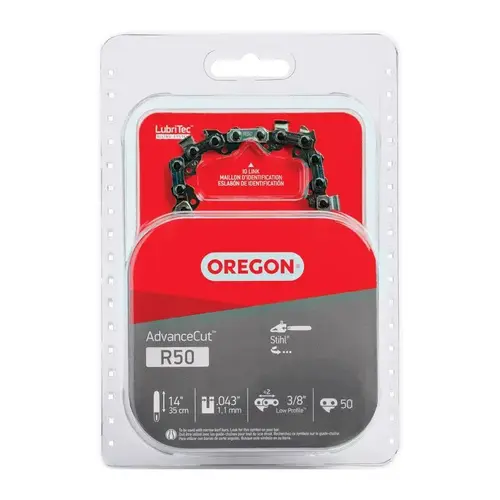 Oregon R50 AdvanceCut Chainsaw Chain, 14 in L Bar, 0.043 Gauge, 3/8 in TPI/Pitch, 50-Link