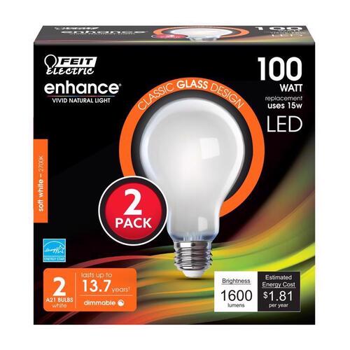 Filament LED Bulb A21 E26 (Medium) Soft White 100 Watt Equivalence White Pair