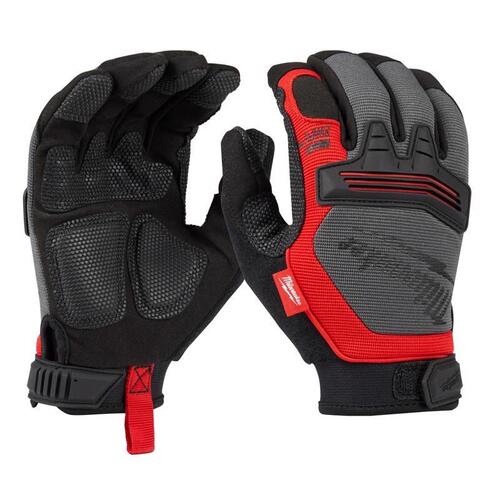 Multi-Purpose Work Gloves, Unisex, XL, 7.77 to 7.97 in L, Hook-and-Loop Cuff, Leather, Black/Red