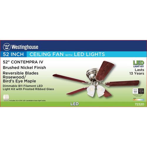 Westinghouse 7232000 Contempra IV 52 in. LED Brushed Nickel Ceiling Fan with Light Kit