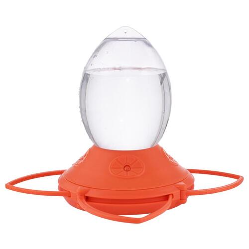 Bird Feeder, 32 oz, 4-Port/Perch, Plastic, Clear/Orange