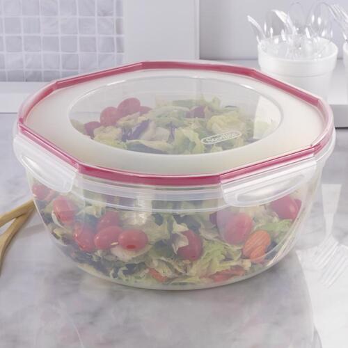 UltraSeal Storage Bowl, 8.1 qt Capacity, Plastic, Clear/Rocket Red, 5-5/8 in Dia, 12 in H