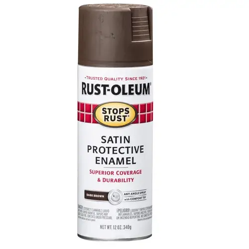 STOPS RUST Enamel Paint, Low Satin, Dark Brown, 12 oz, Aerosol Can