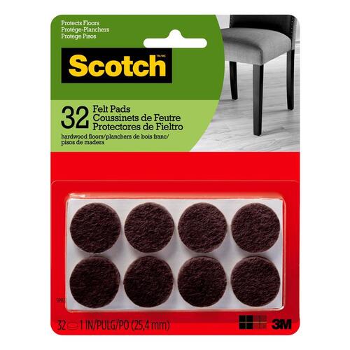 Protective Pad Scotch Felt Self Adhesive Brown Round 1" W Brown - pack of 6