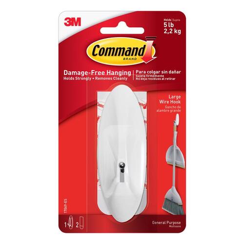 Wire Hooks Command Large Plastic 4.14" L White