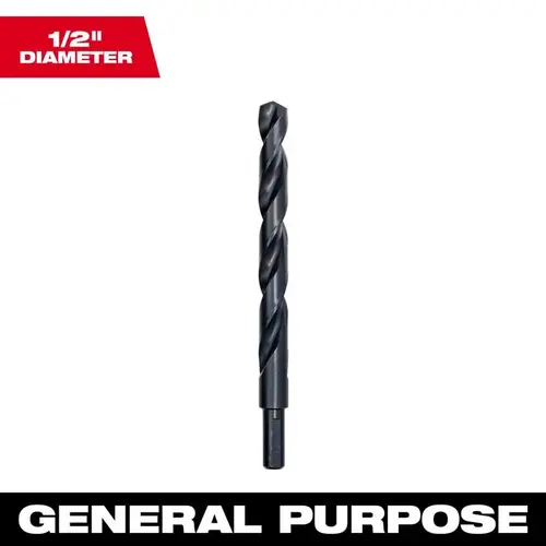 Jobber Drill Bit, 1/2 in Dia, 6 in OAL, Parabolic Flute, 3-Flute, 3/8 in Dia Shank Black Oxide