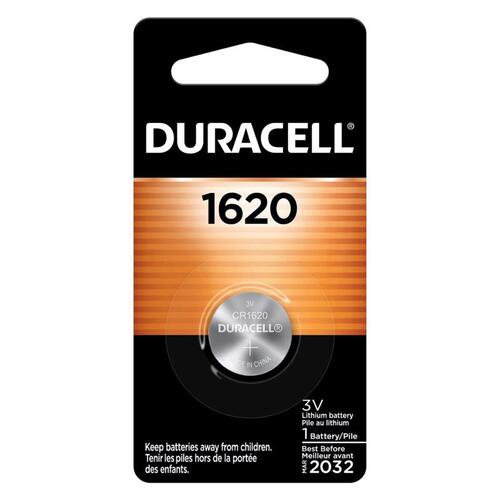 DURACELL DL1620BPK Electronic Battery, 3 V Battery, 75 mAh, CR1620 Battery, Lithium