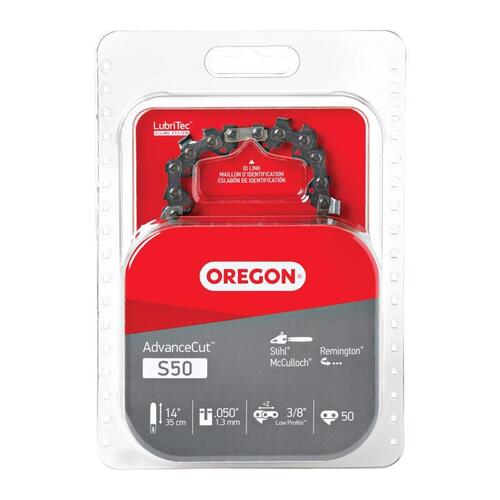 Oregon S50 Chainsaw Chain, 14 in L Bar, 3/8 in TPI/Pitch, 50-Link