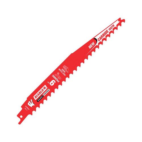 Reciprocating Saw Blade, 9 in L, 3 TPI, Carbide Cutting Edge Red